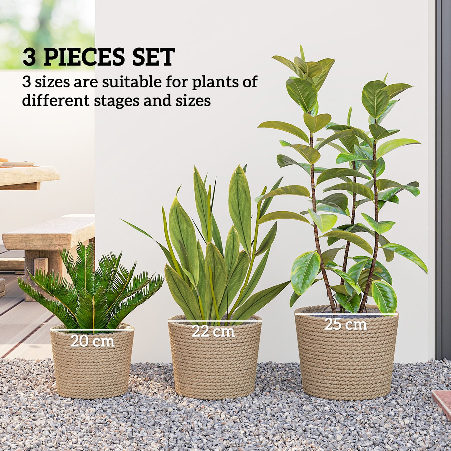 Seagrass Planters Set of 3 Plant Pots for Indoor Outdoor Patio Balcony