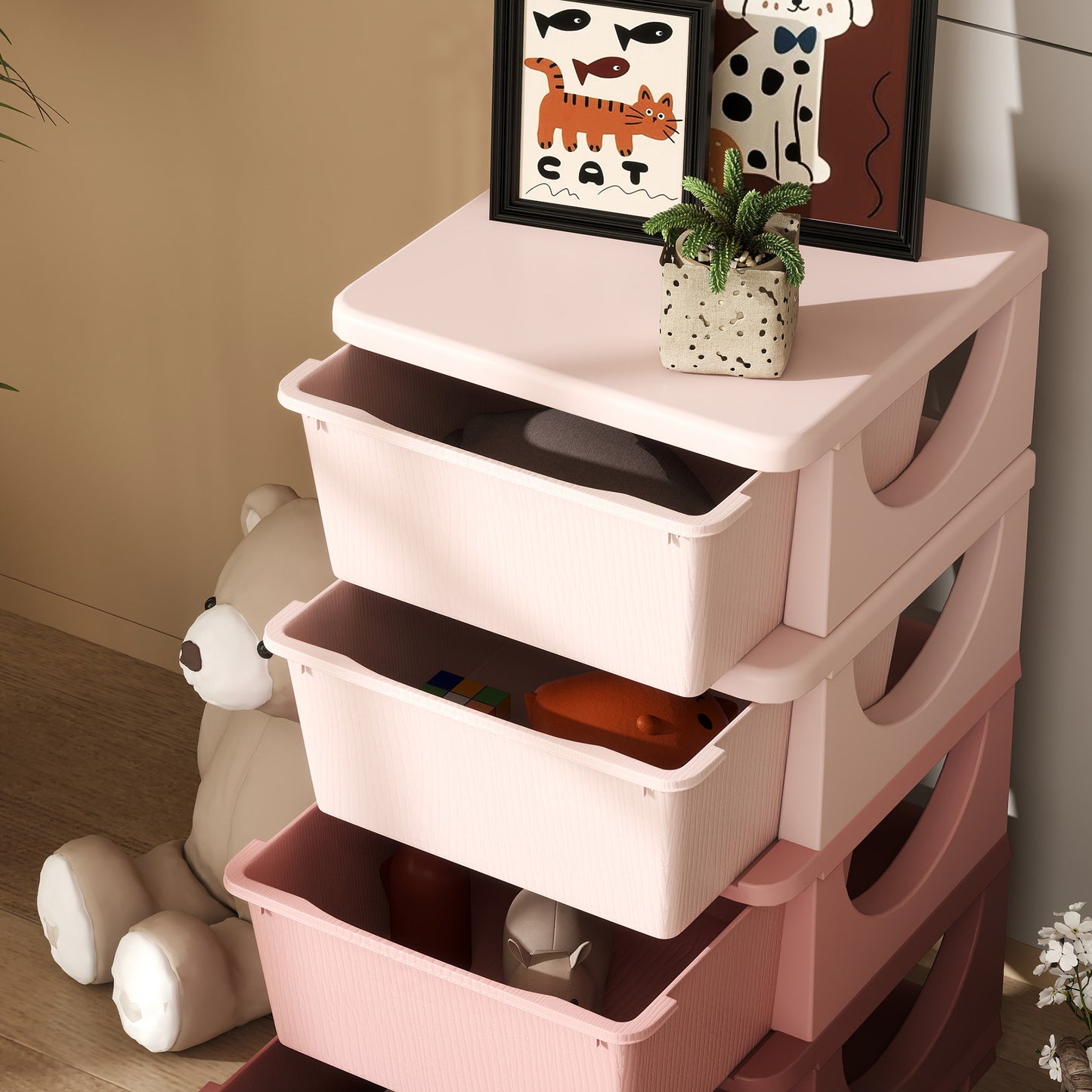 Four-Tier Kids Storage Boxes, with Four Drawers
