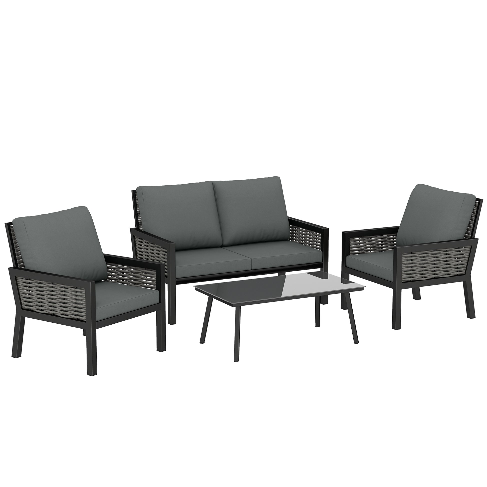 4 Seater Rattan Garden Furniture Set with 2 Armchairs, Loveseat