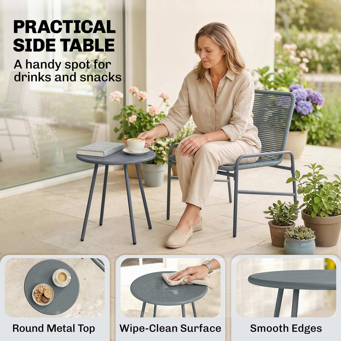 3 Piece Rattan Bistro Set, Outdoor Garden Furniture Set