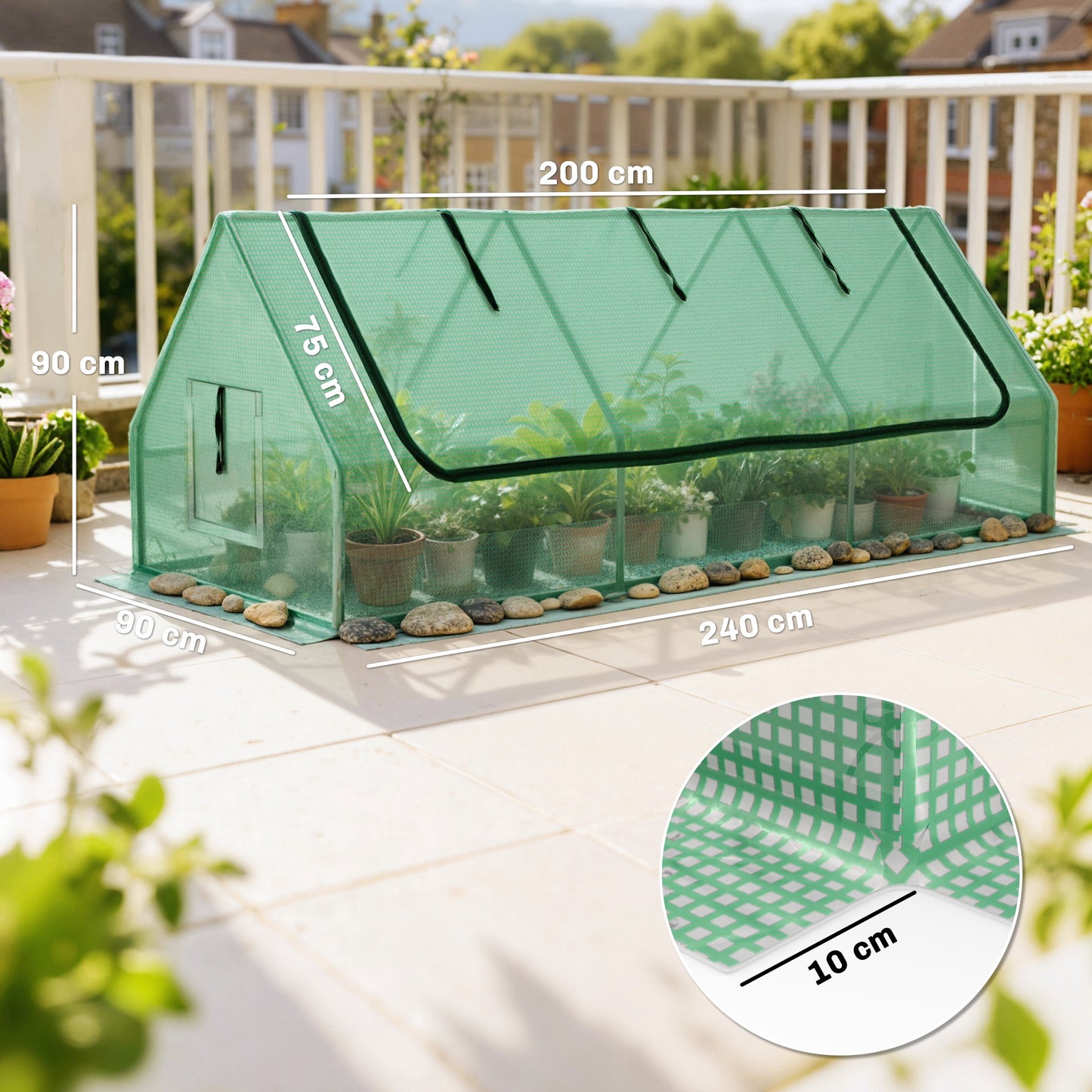 Portable Small Polytunnel, Mini Greenhouse with Mesh Windows