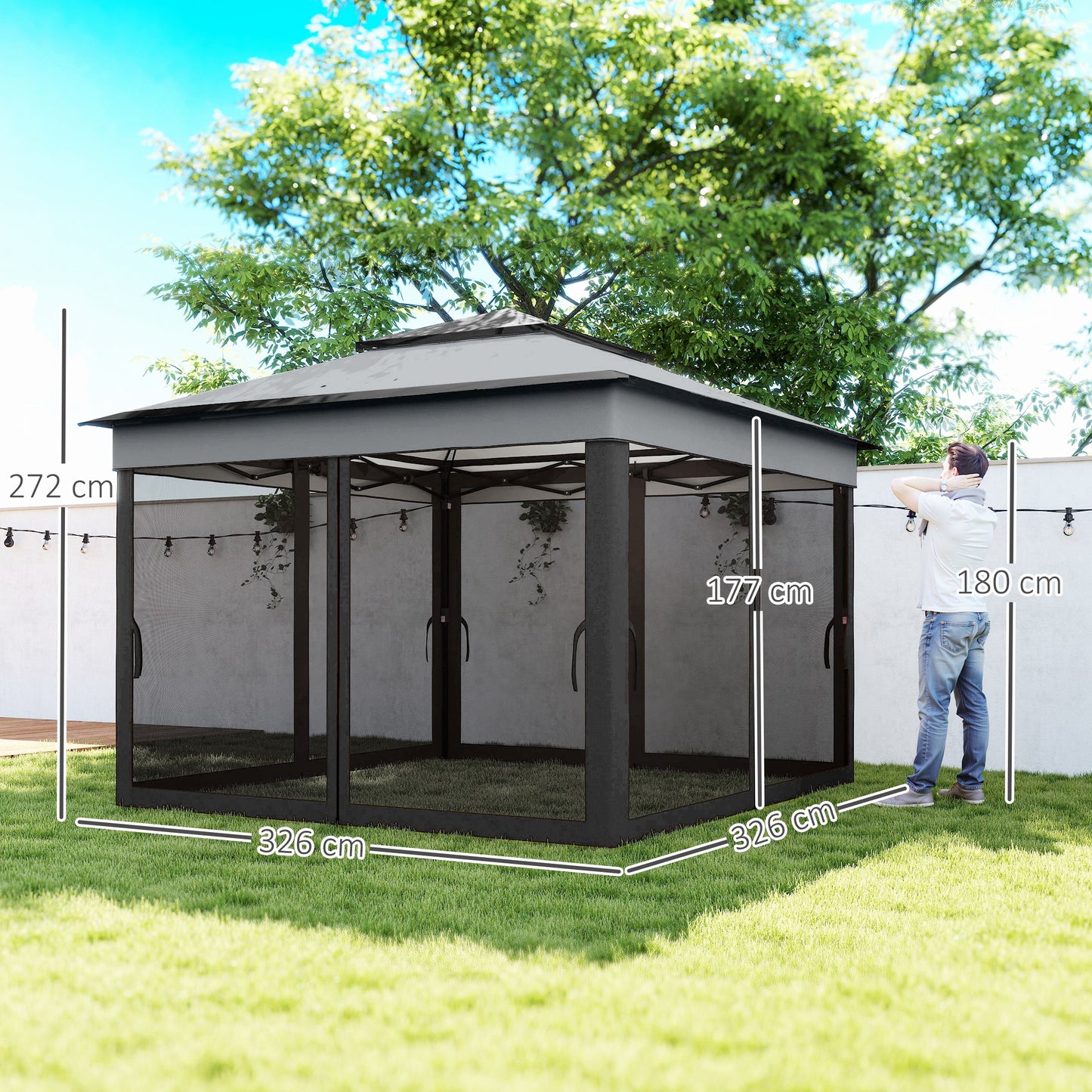 3 x 3(m) Pop Up Gazebo, Height Adjustable Instant Event Shelter