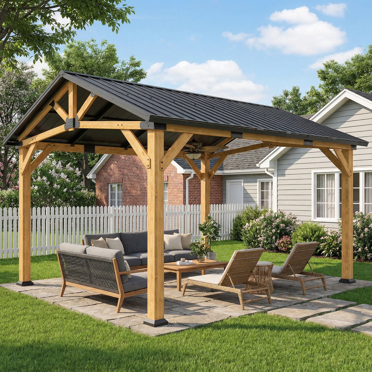 3.5 x 4 m Hardtop Gazebo Canopy with Galvanised Metal Roof
