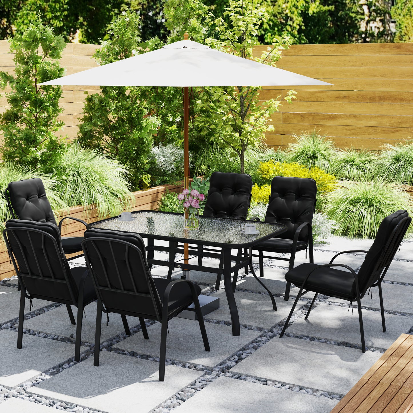 Seven-Piece Garden Dining Set with Cushions