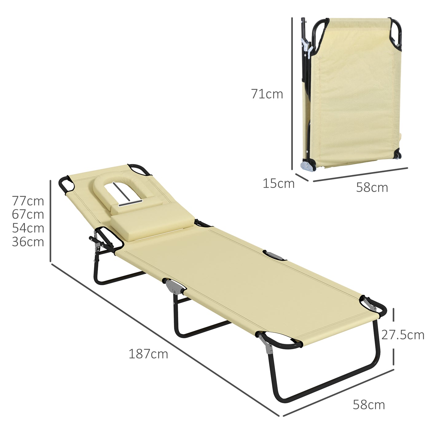 Folding Sun Loungers Set of 2 with Face Hole