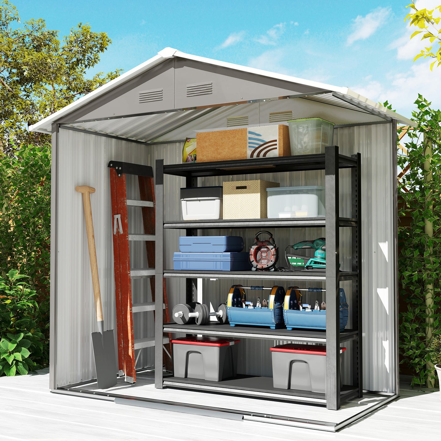 6.5ft x 3.5ft Metal Garden Storage Shed for Outdoor Tool Storage