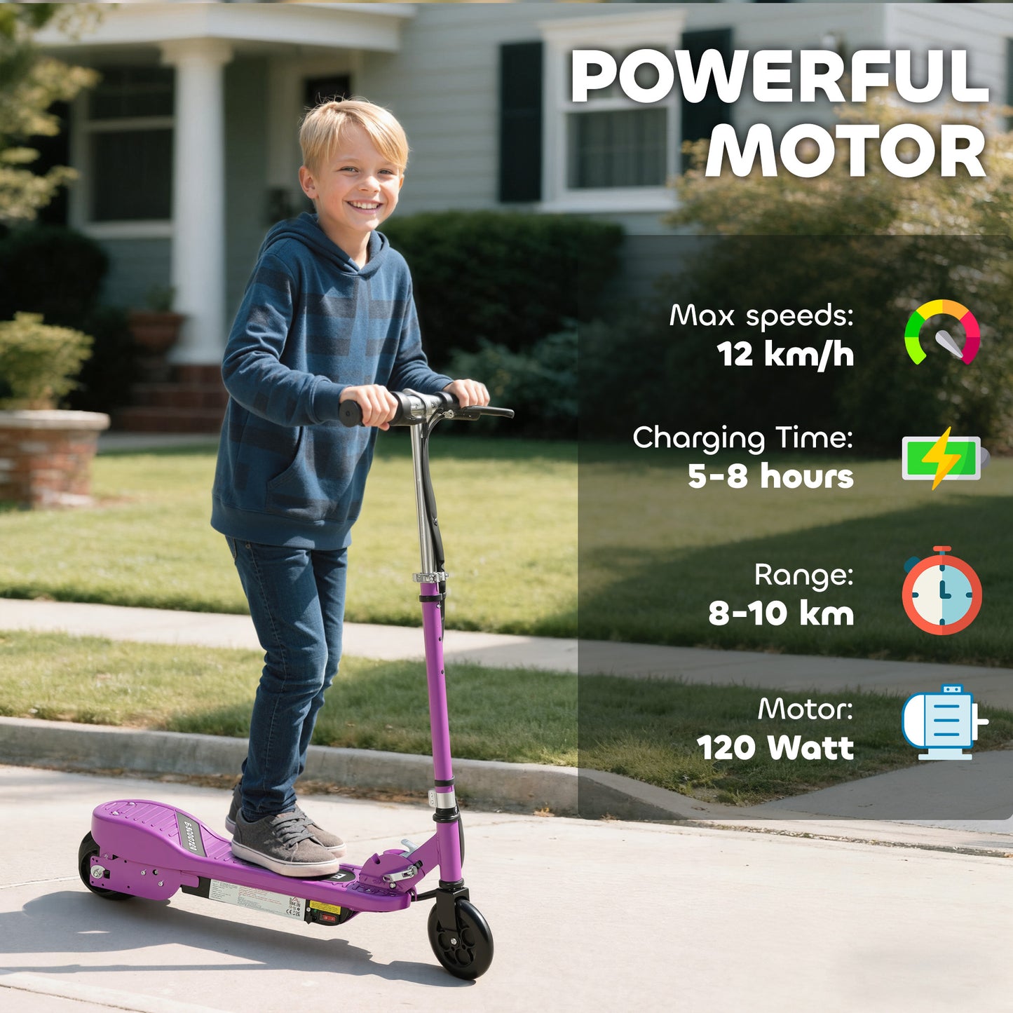Foldable Electric Kids Scooter, Ride-on for Ages 7-14 Years