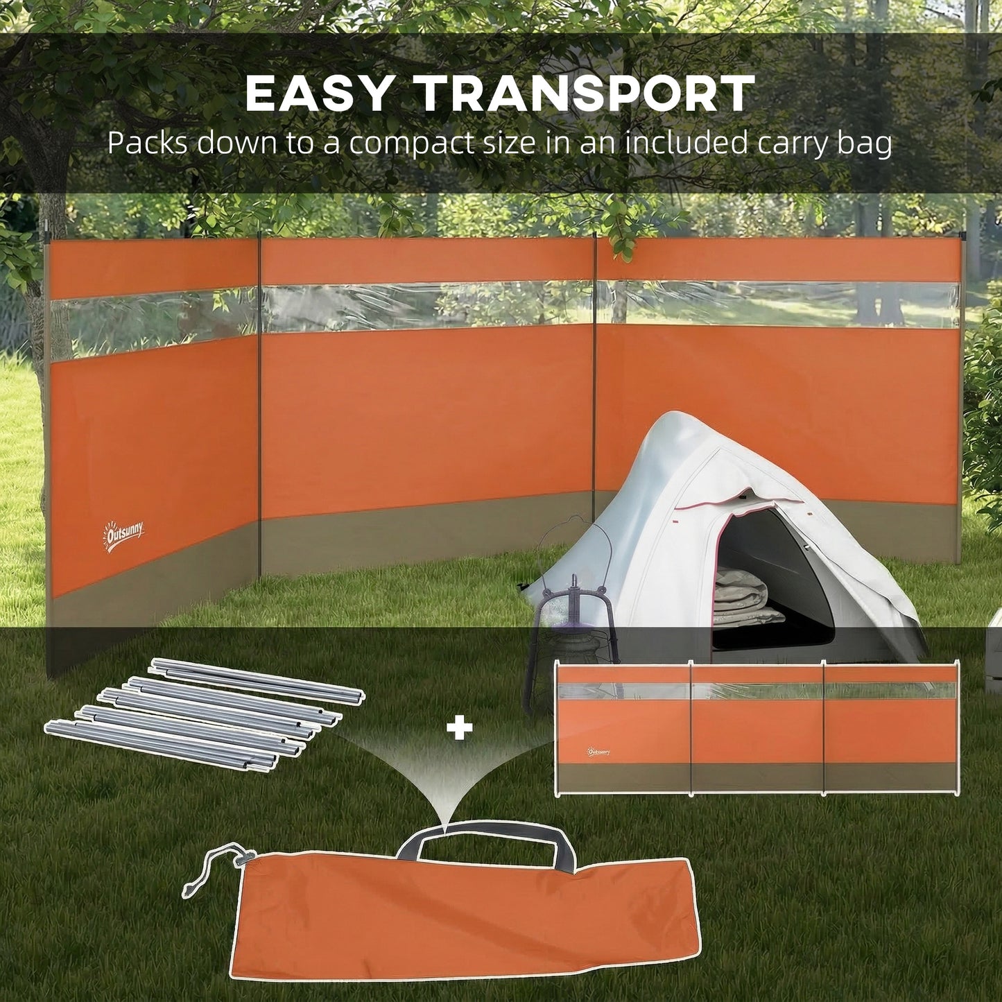 Camping Windbreaker with Clear Windows, Carry Bag and Steel Poles