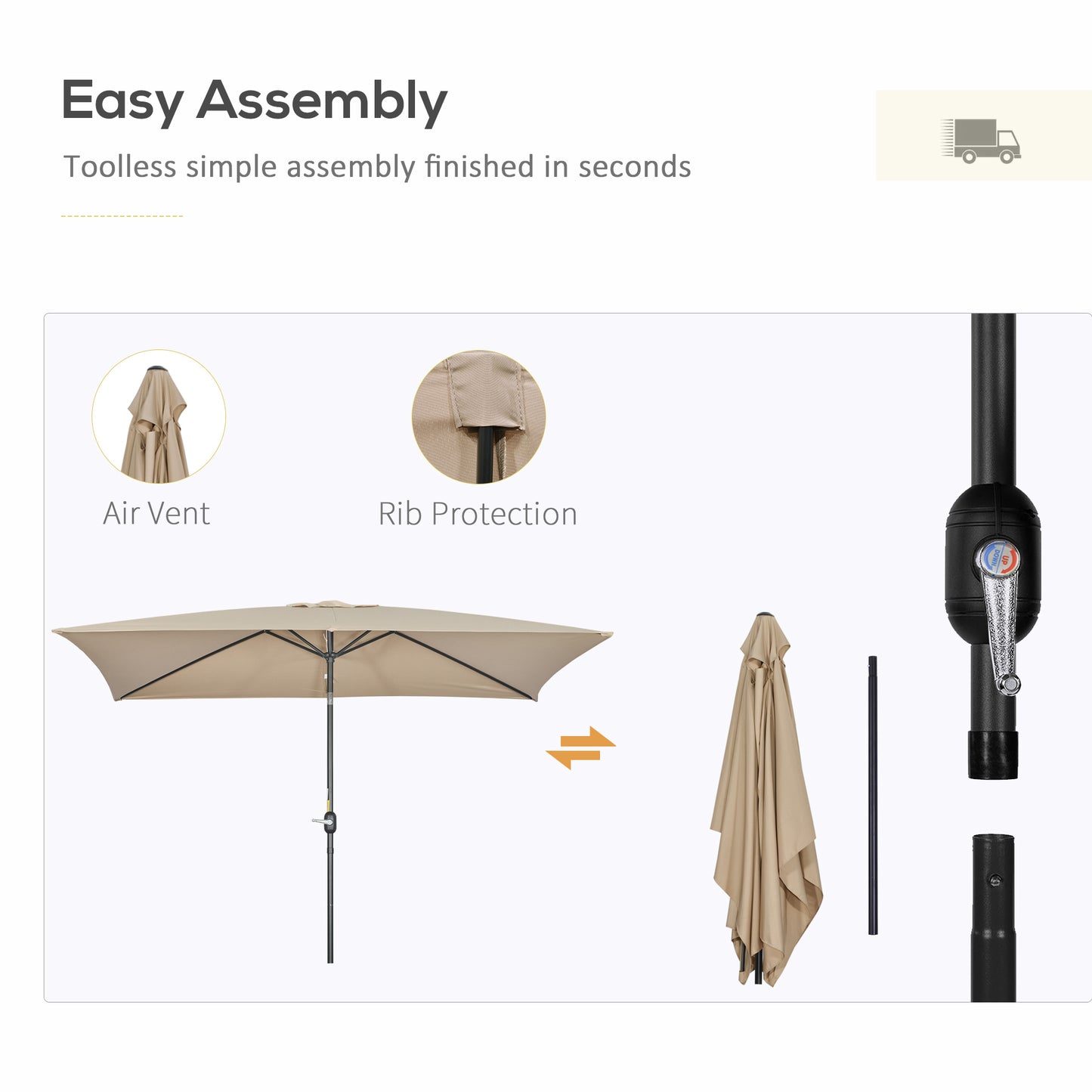 3x2m Garden Parasol Umbrella with Aluminium Pole, Tilt and Crank