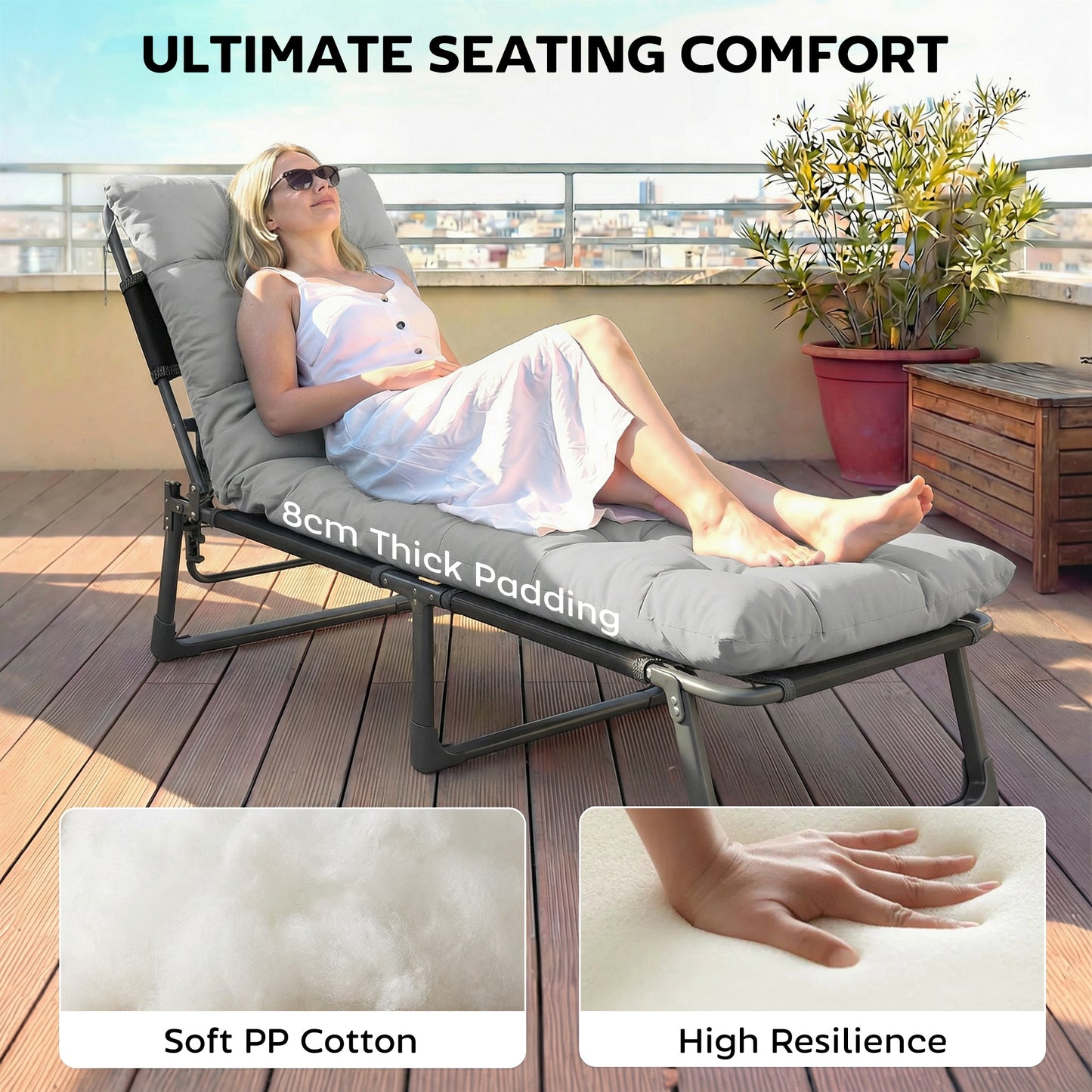 Sun Lounger Cushions Only, Garden Lounge Chair Cushions Set of 2
