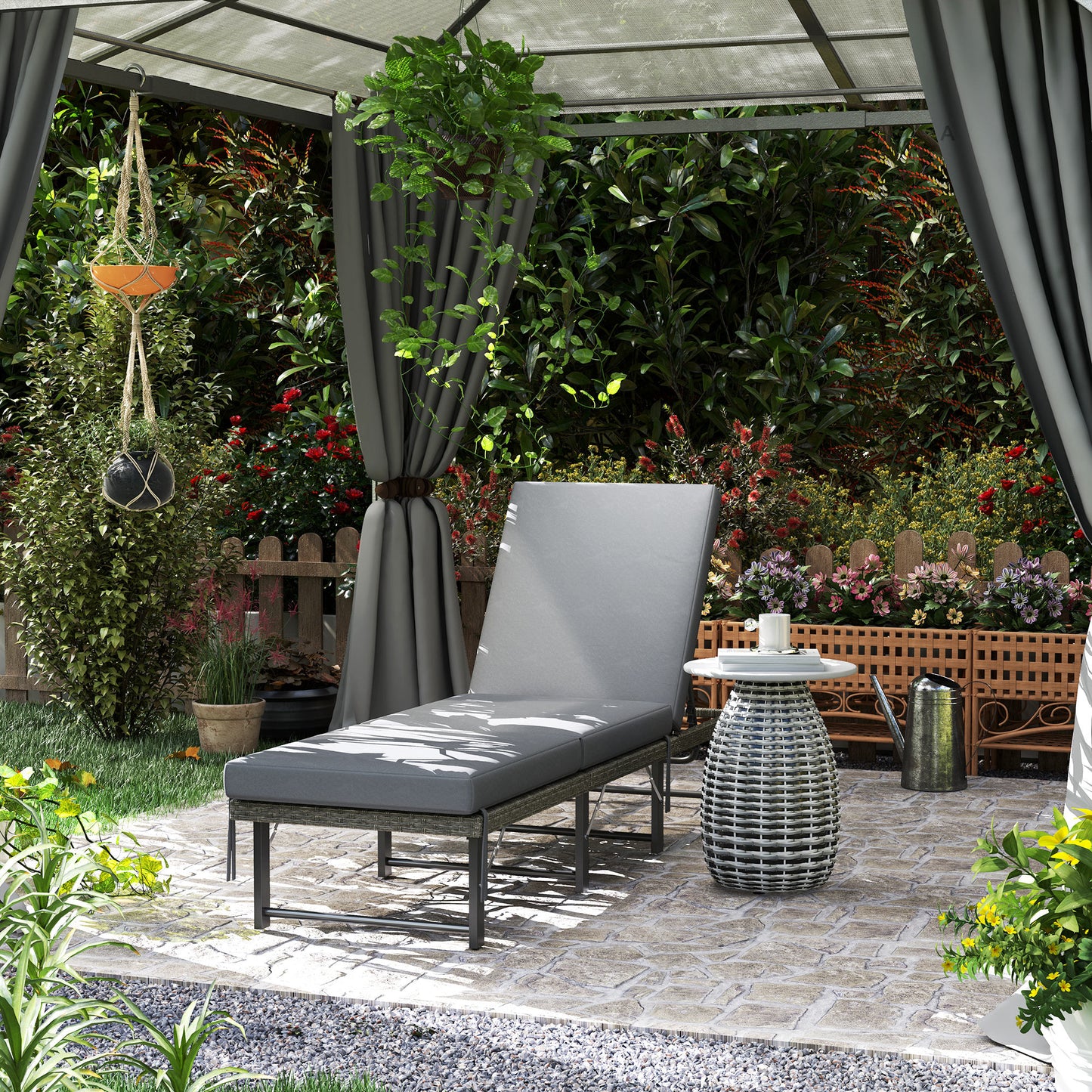 Single Folding Rattan Sun Lounger, with Cushion