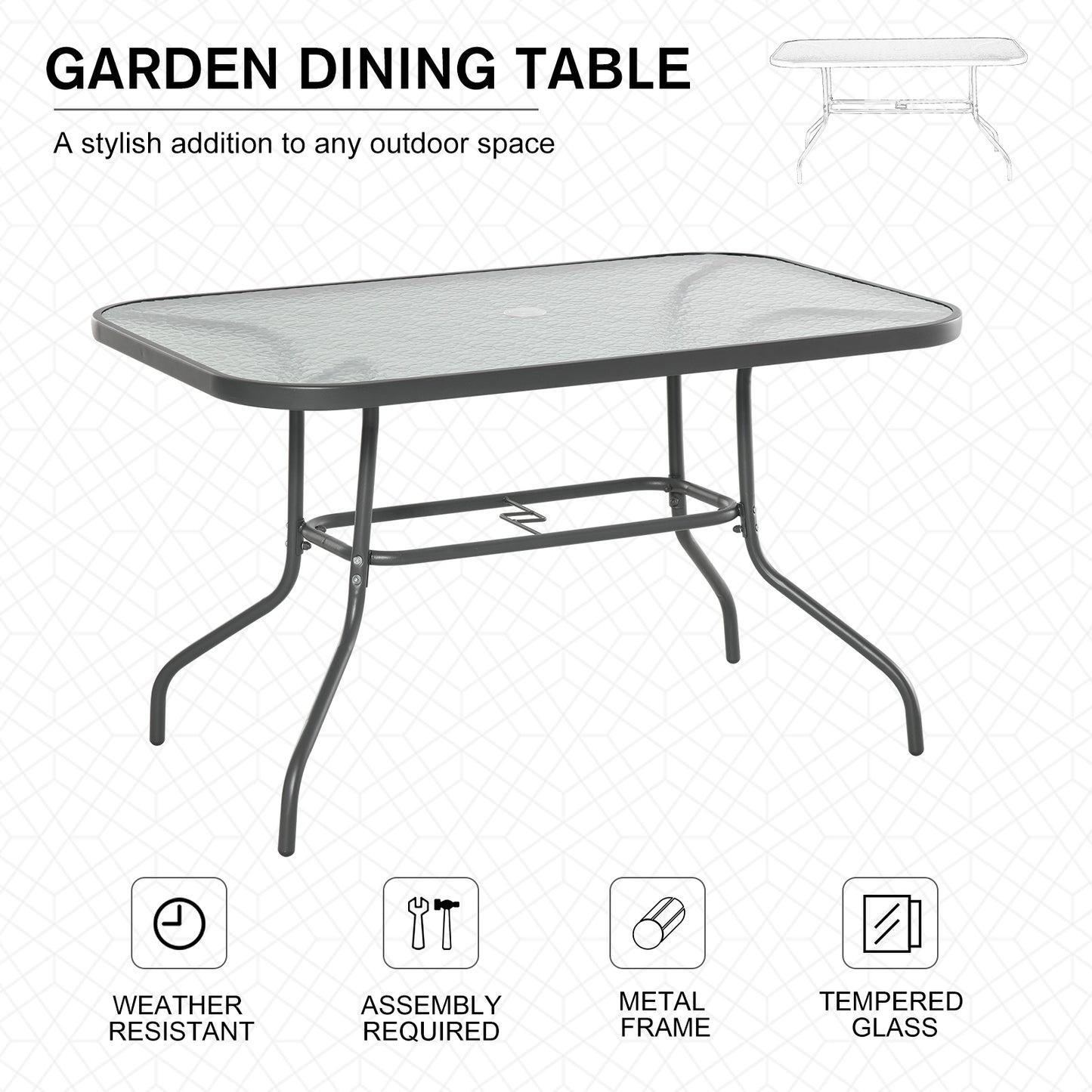 Garden Dining Table Glass Top Metal Frame