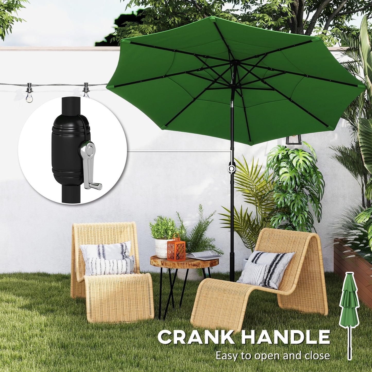 Garden Parasol, Parasol Umbrella with 3-tier Roof, Crank Handle