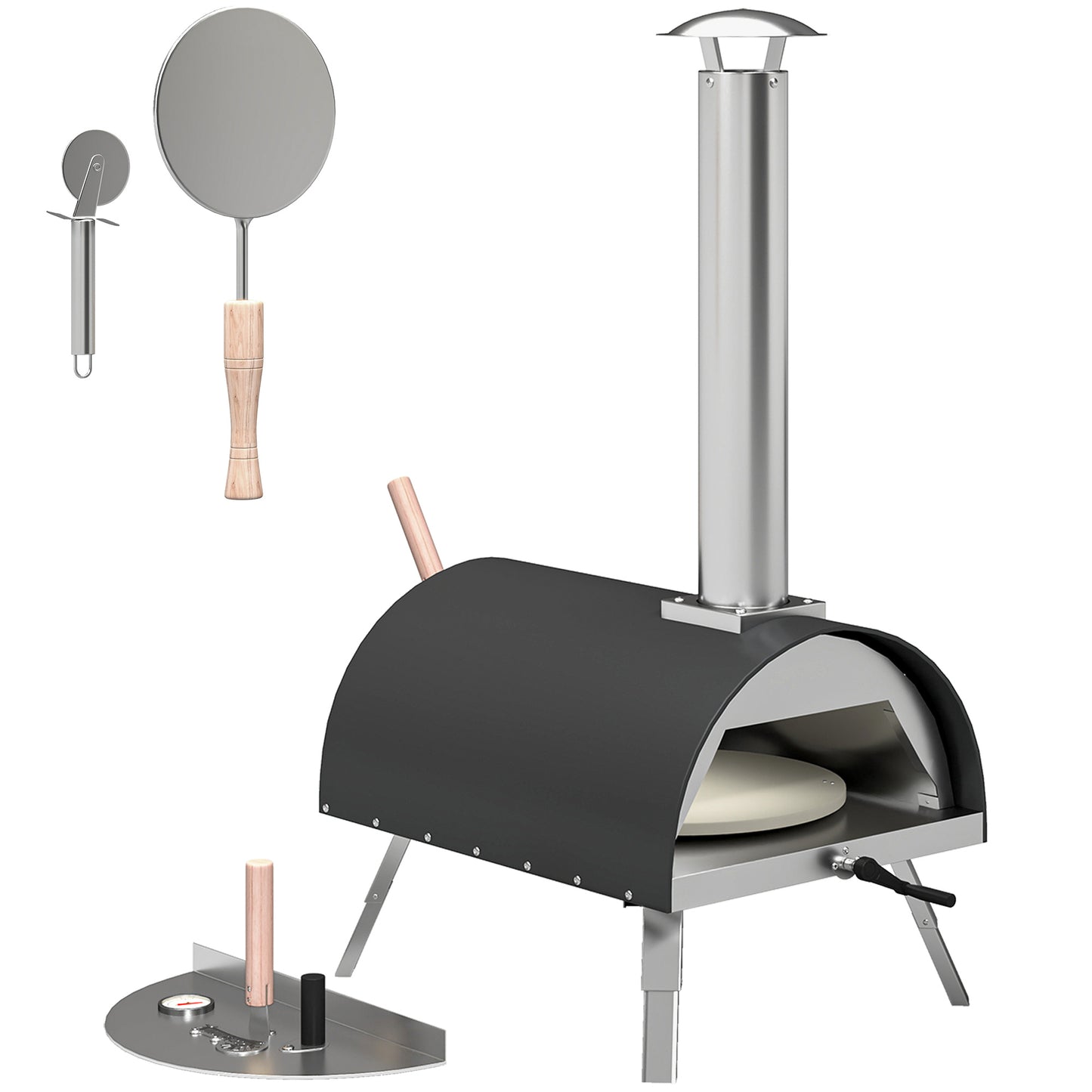 Outdoor Pizza Oven Foldable Legs Pellet Wood Fired Pizza Maker w/