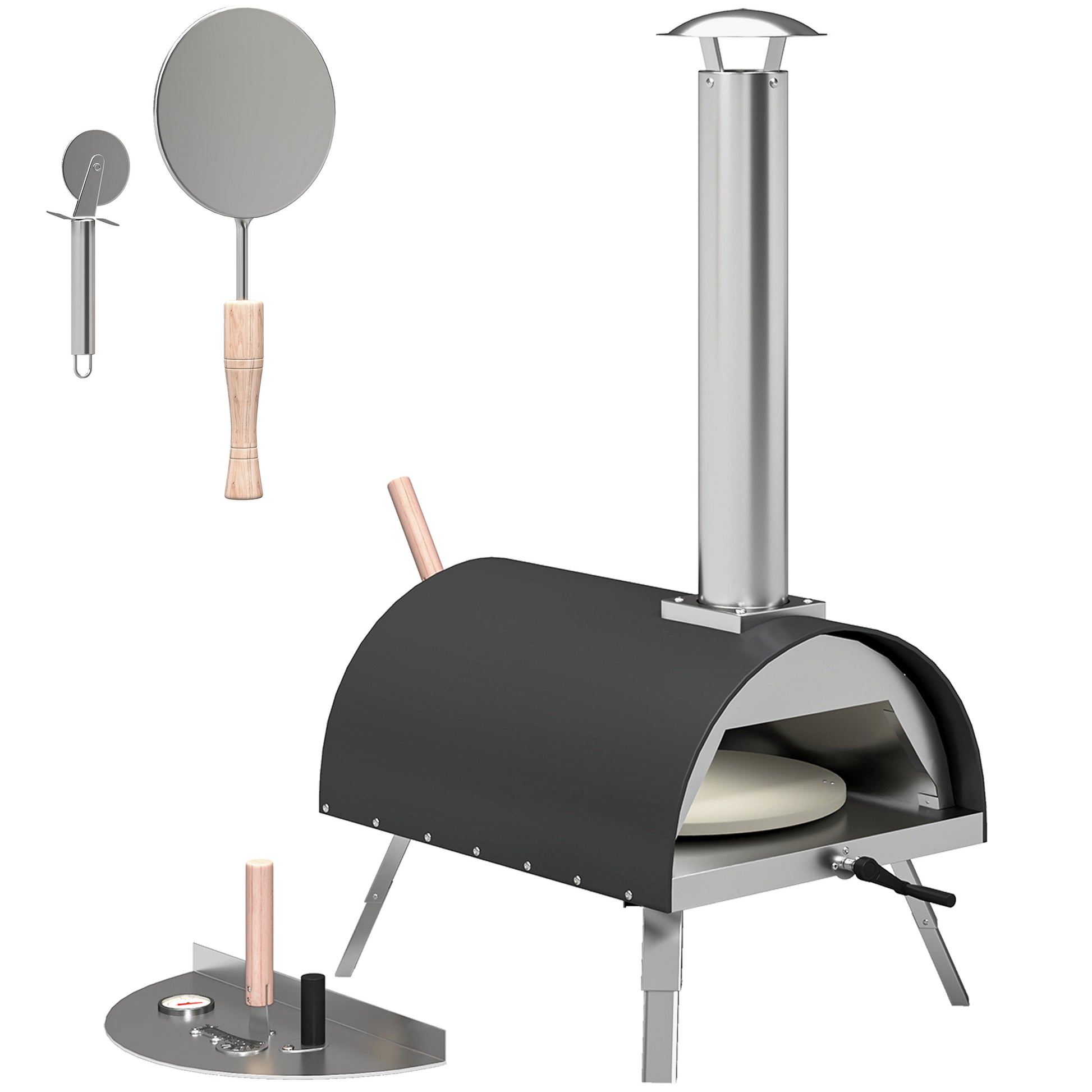 Outdoor Pizza Oven Foldable Legs Pellet Wood Fired Pizza Maker w/