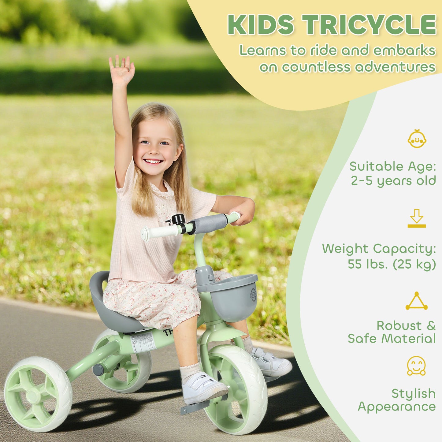 Kids Trike, Toddler Tricycle with Front Basket and EVA Wheels