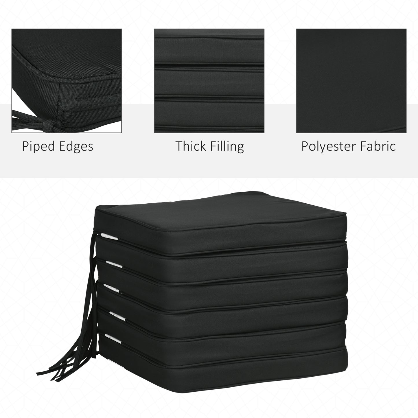Set of 6 Chair Cushion Seat Pads Dining Chair w/ Straps Indoor