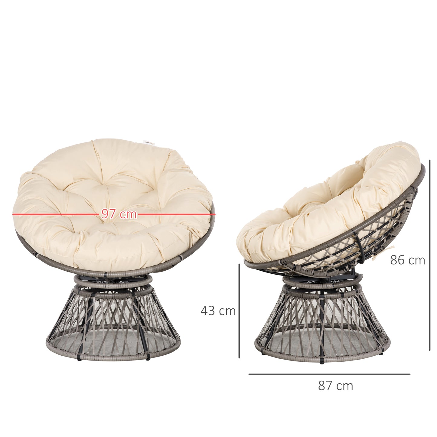 360° Swivel Rattan Moon Bowl Chair Round Lounge Garden Wicker