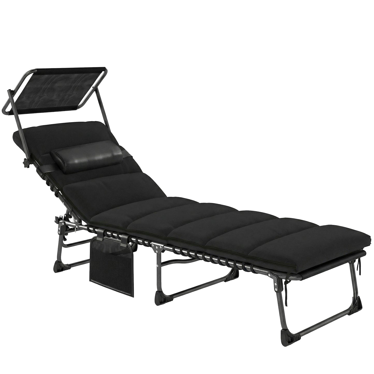 Folding Sun Lounger with Canopy, Reclining Sunbed with Cushion
