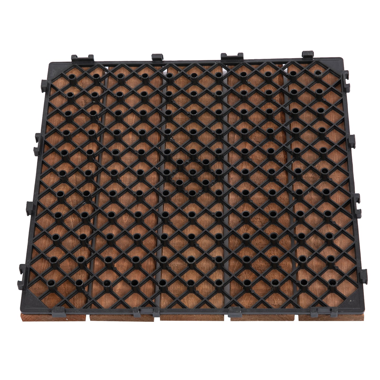 27 Pcs Solid Wood Interlocking Decking Tiles For Patio, Balcony