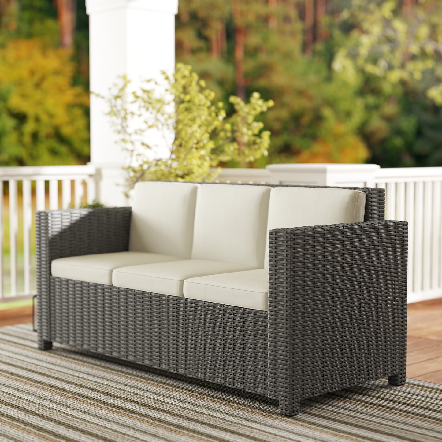 3 Seater Rattan Sofa All-Weather Wicker Weave Metal Frame Chair (1)