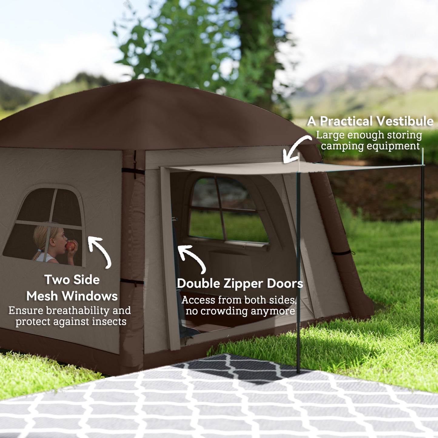 Blow Up Tent w/ Hand Pump, Inflatable Camping Tent