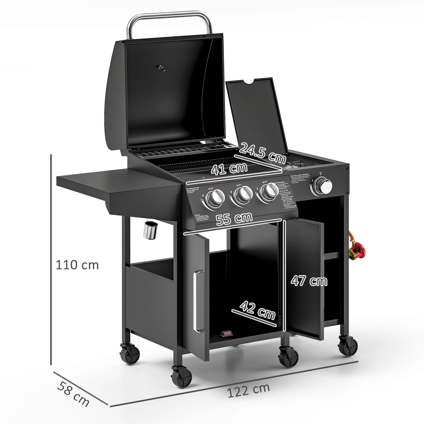 3+1 Burner Gas BBQ Grill with Storage Cabinet and Shelves