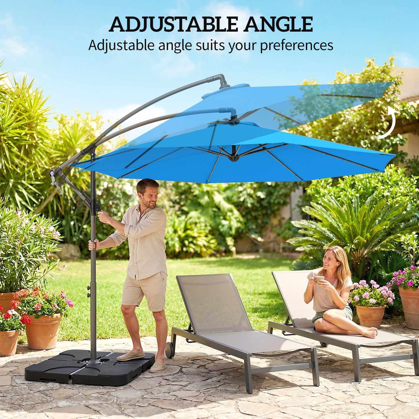 3m Overhanging Parasol, with Base, Weights and Cover