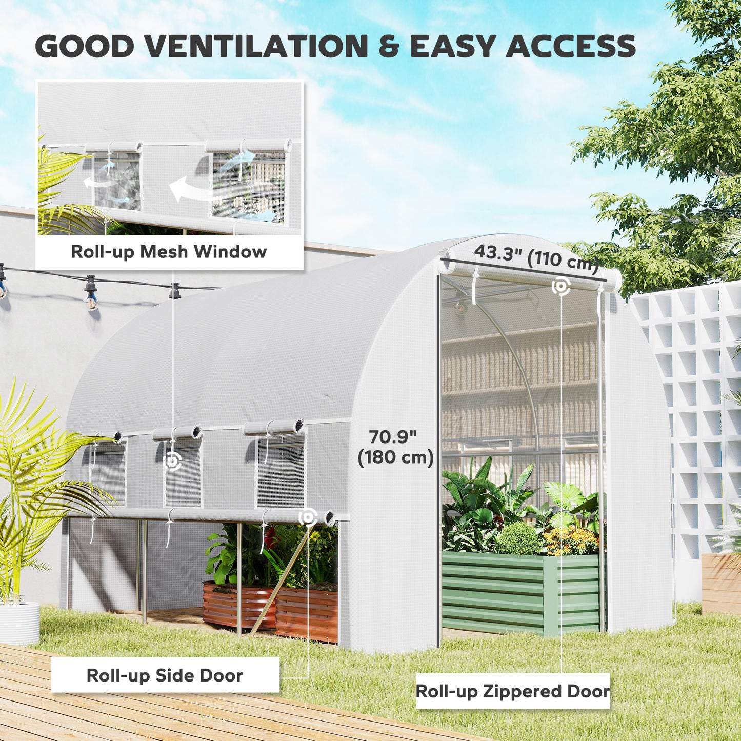 Walk-in Polytunnel Greenhouse Green House with Roll-up Sidewalls