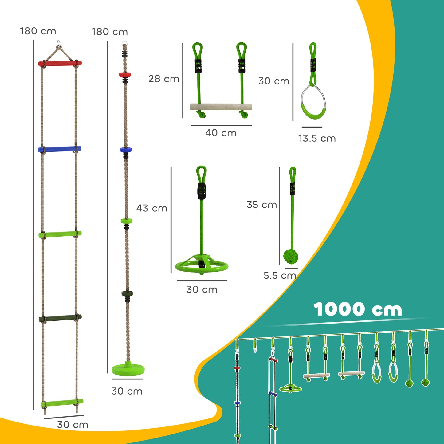 Obstacle course for Kids, with 10-Piece Slackline Kit