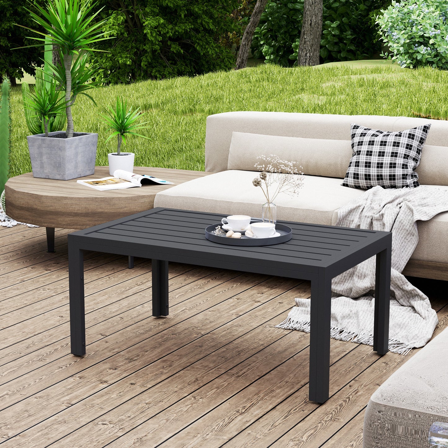 Outdoor Side Table, Rectangular Patio Coffee Side Table
