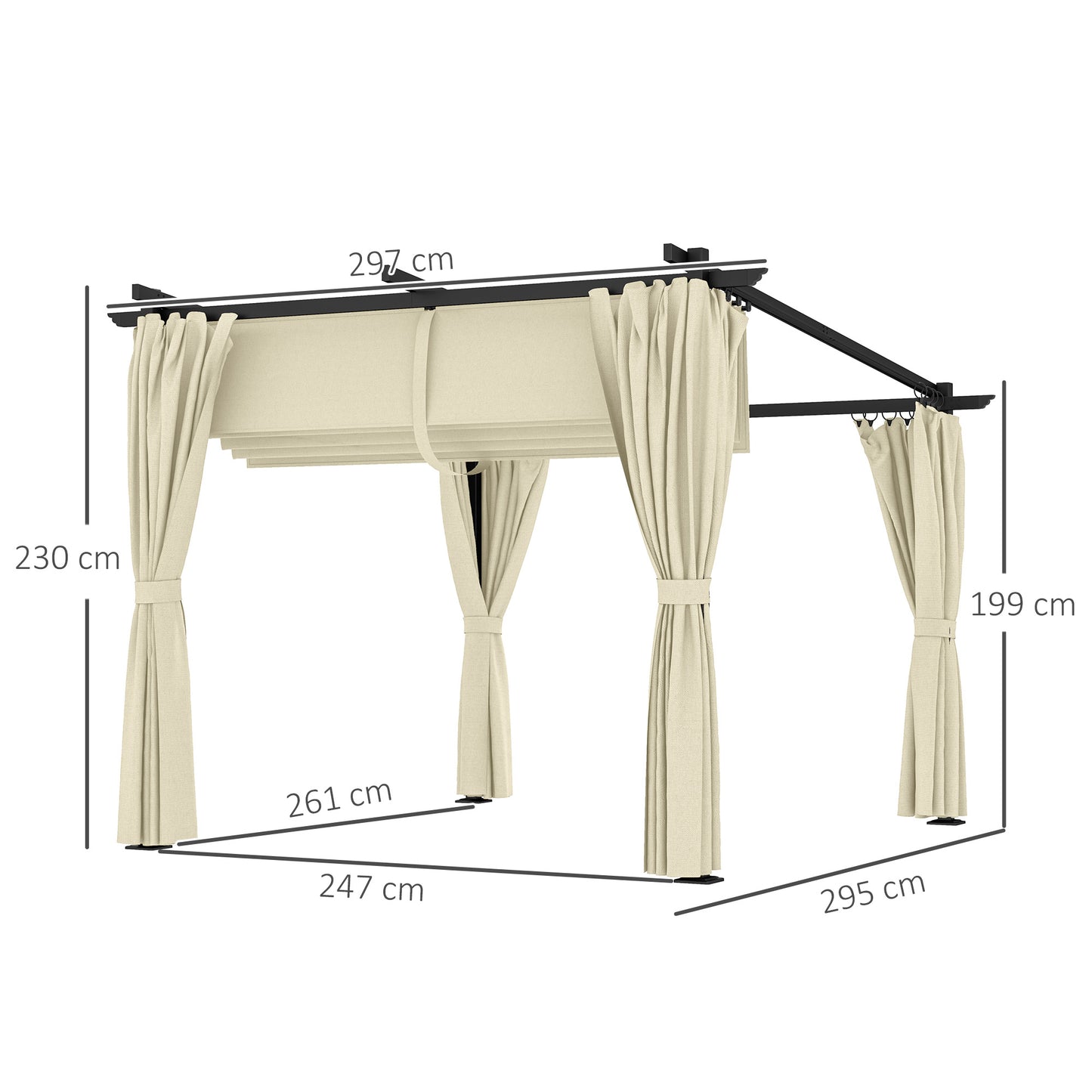 3 x 3 m Retractable Roof Pergola, with Curtains