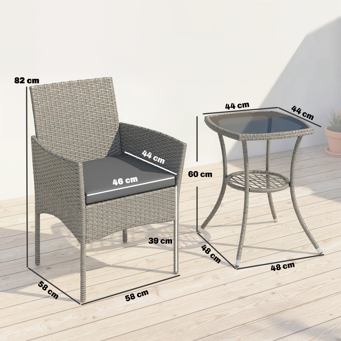 3 Piece Rattan Bistro Set, PE Wicker Garden Furniture Conversation