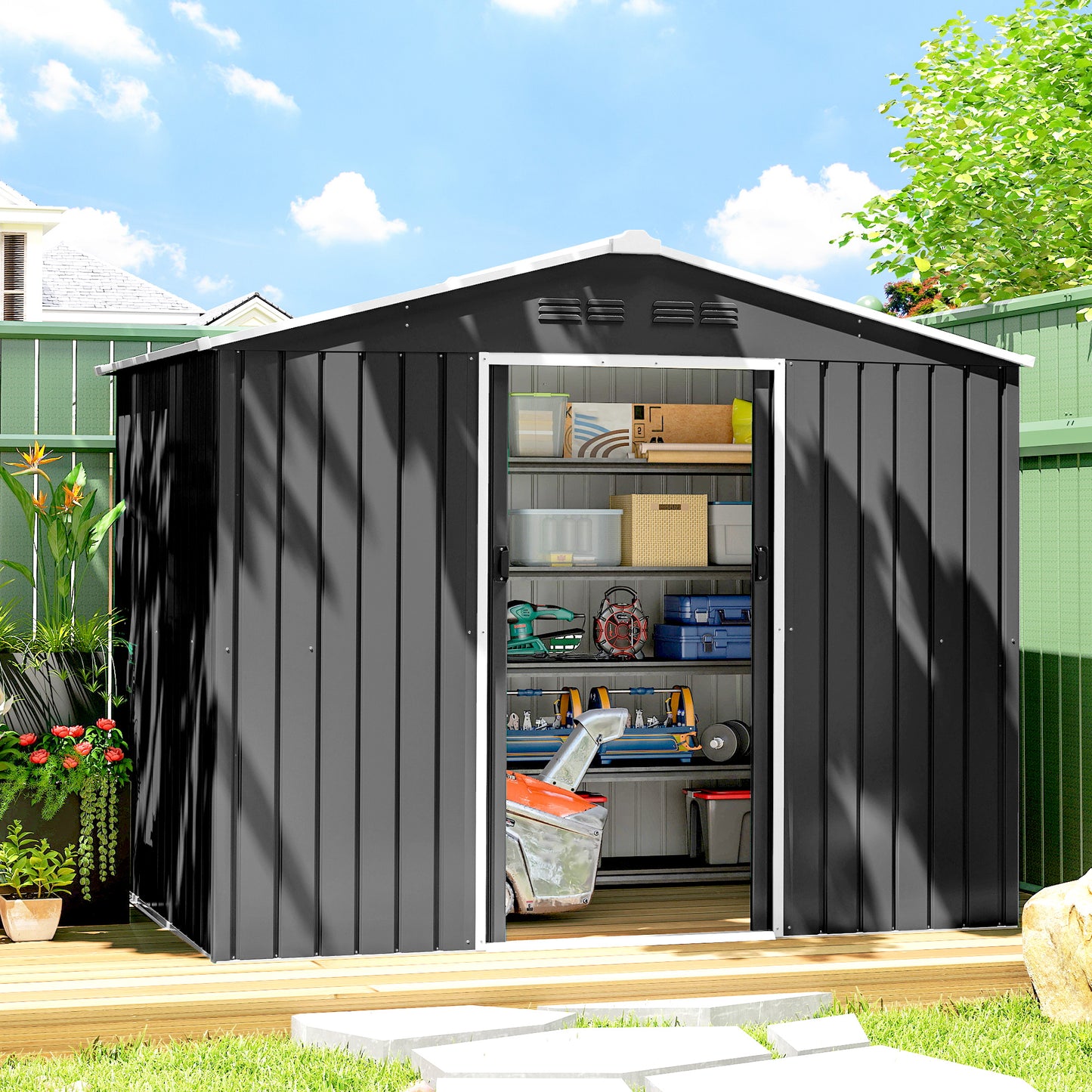 8 x 6ft Galvanised Steel Shed, with Double Door