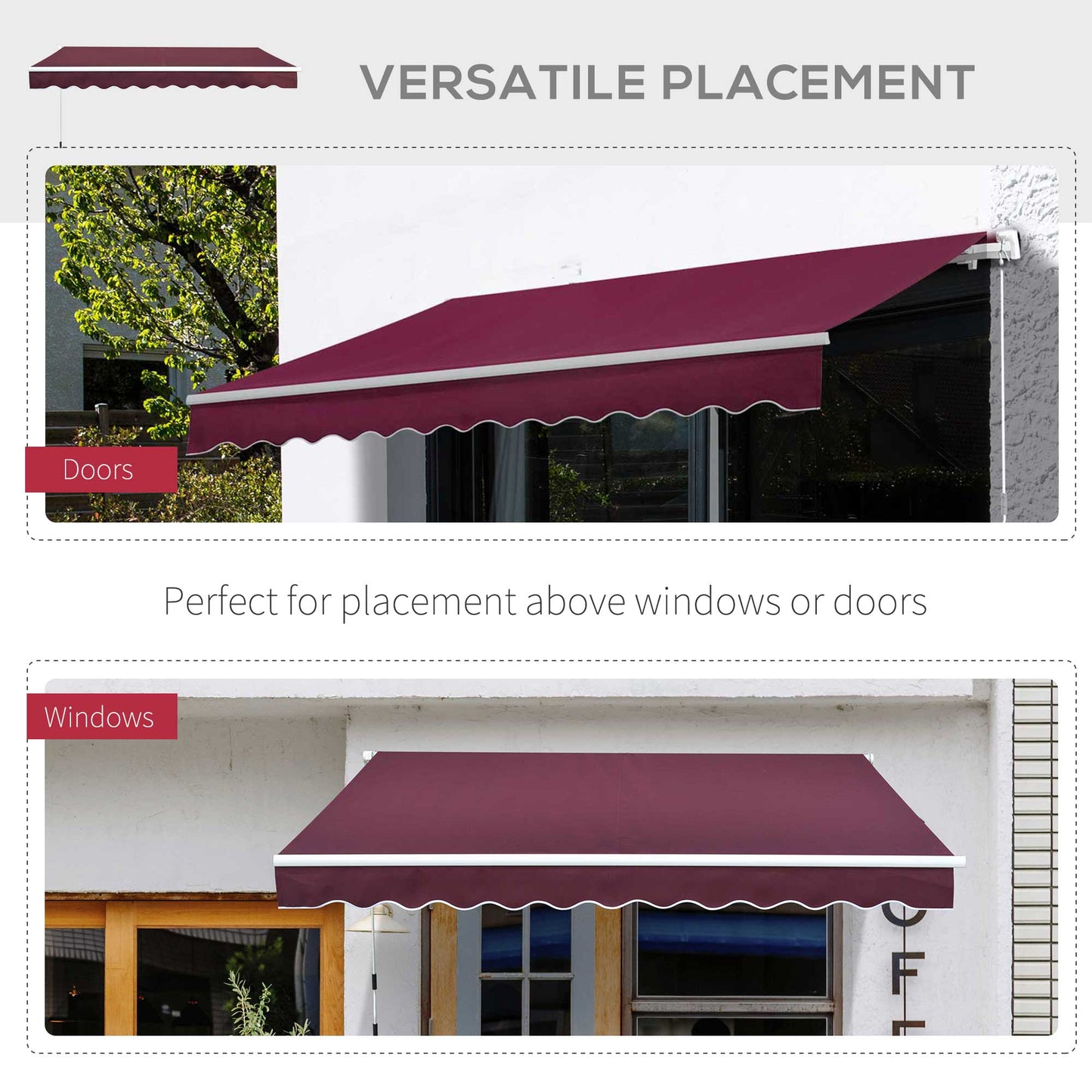 3 x 2.5m Manual Retractable Awning for Patio 45-75° Sun Canopy