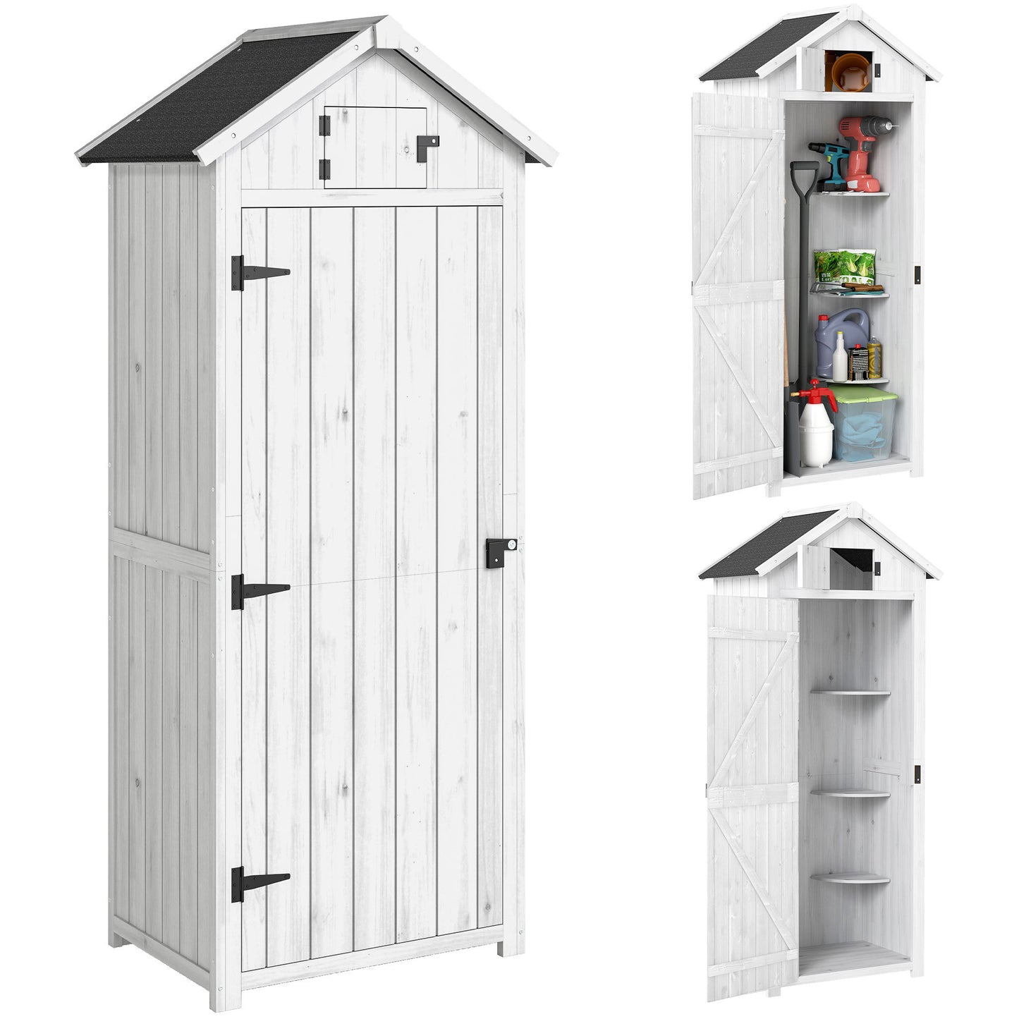 Small Shed, Tall Slim Wooden Garden Shed with 3 Removable Shelves