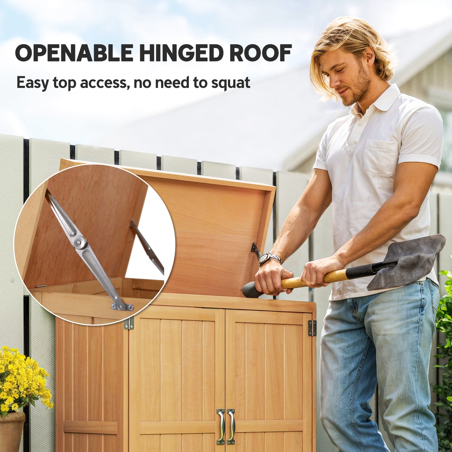 Small Shed, Wooden Garden Shed with Openable Hinged Roof