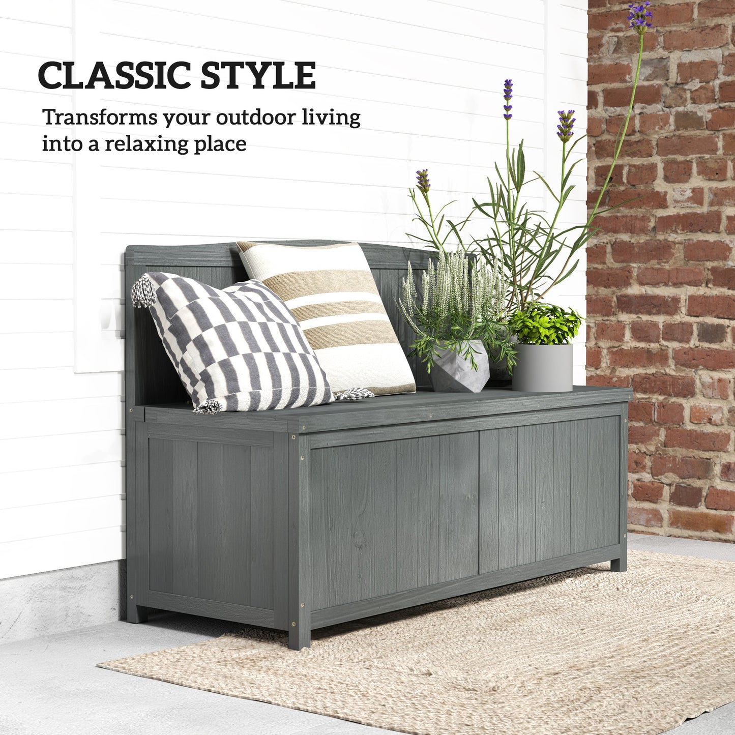 Wood Storage Bench for Patio Furniture, Outdoor Garden Seating Tools