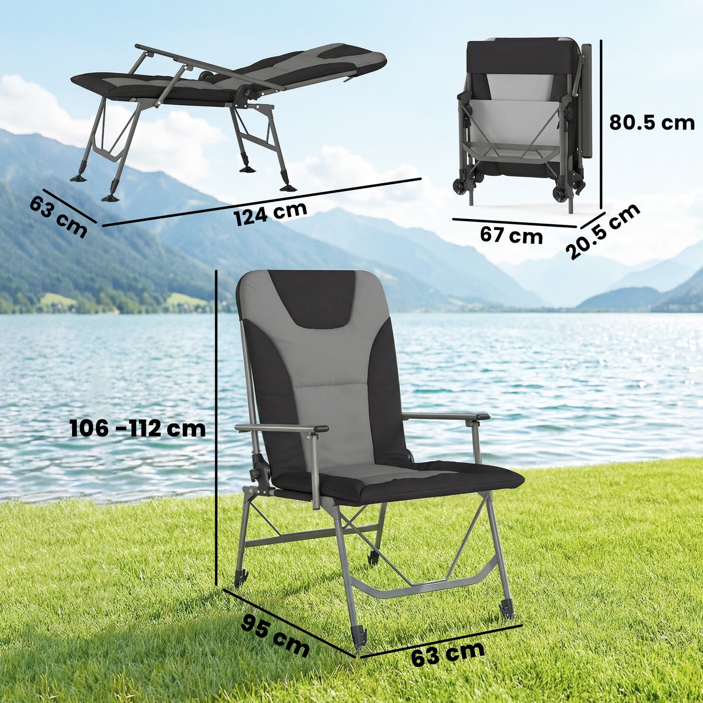 Camping Chair Padded Reclining Folding Chair with Wide Armrests (1)