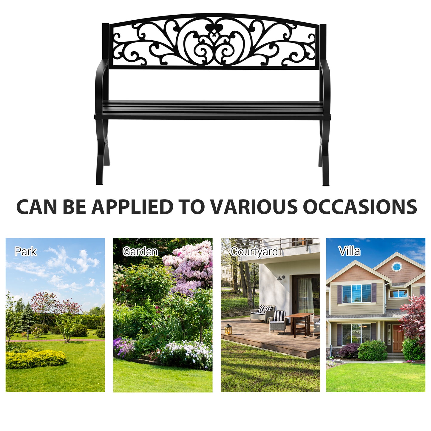 127L x 60W x 85H cm Powder Coated Garden Bench for Patio Backyard