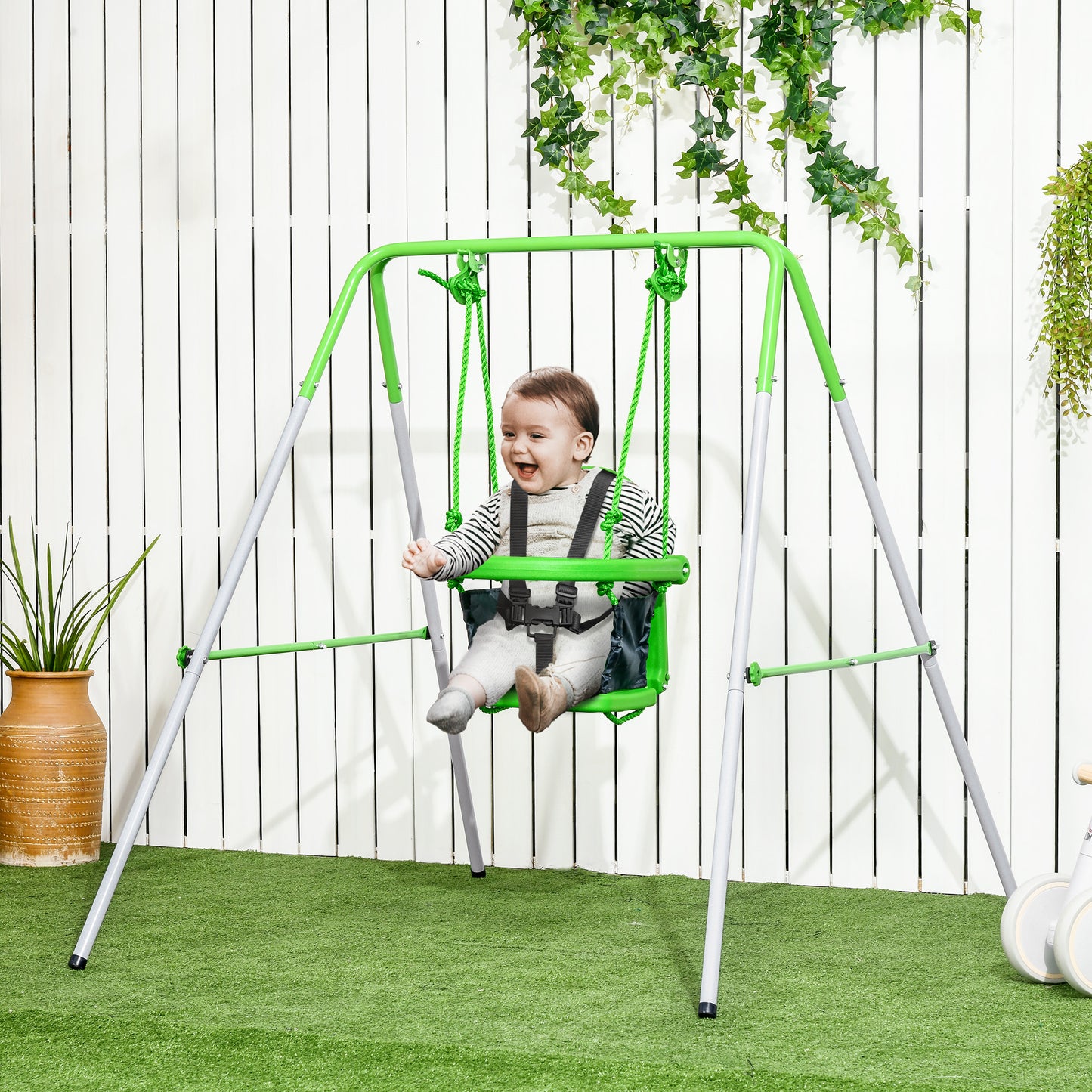 Kids Swing, Steel Nursery Swing, with Seatbelt, High Support Back