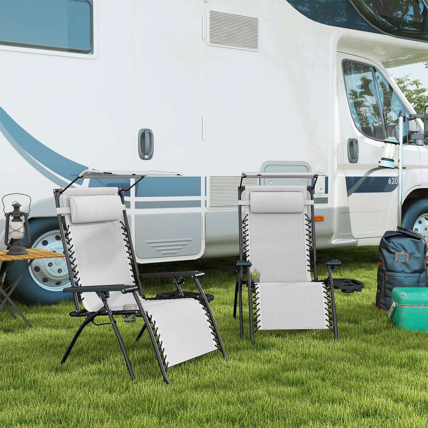 2 Piece Foldable Reclining Garden Chair with Headrest