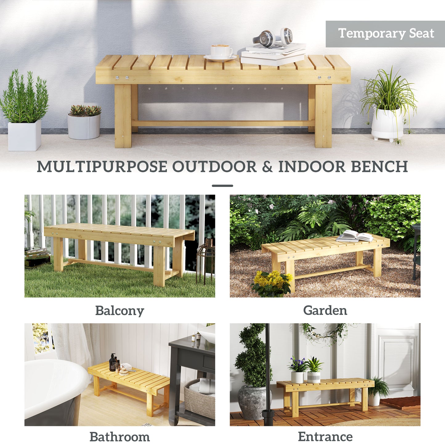 1 Piece 2-seater Outdoor Indoor Wooden Garden Bench Fir Patio