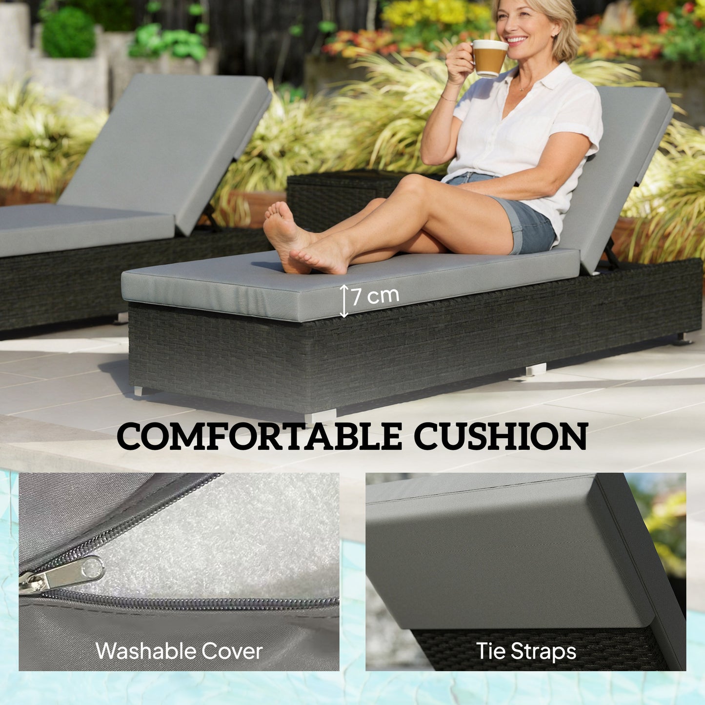 Rattan Sun Loungers Set of 2 with Side Table