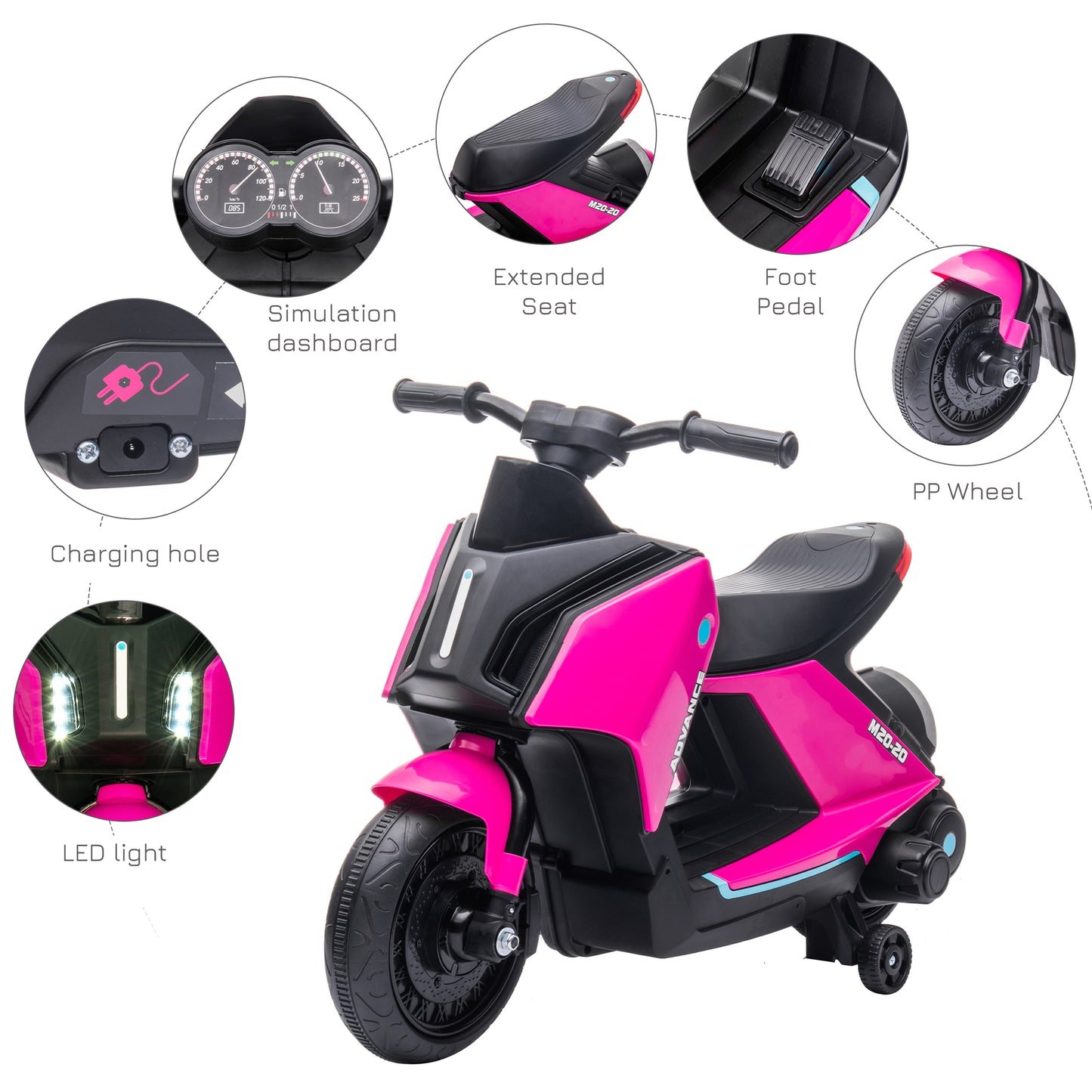 6V Kids Electric Motorbike Ride On Toy w/ Music LED Lights Training