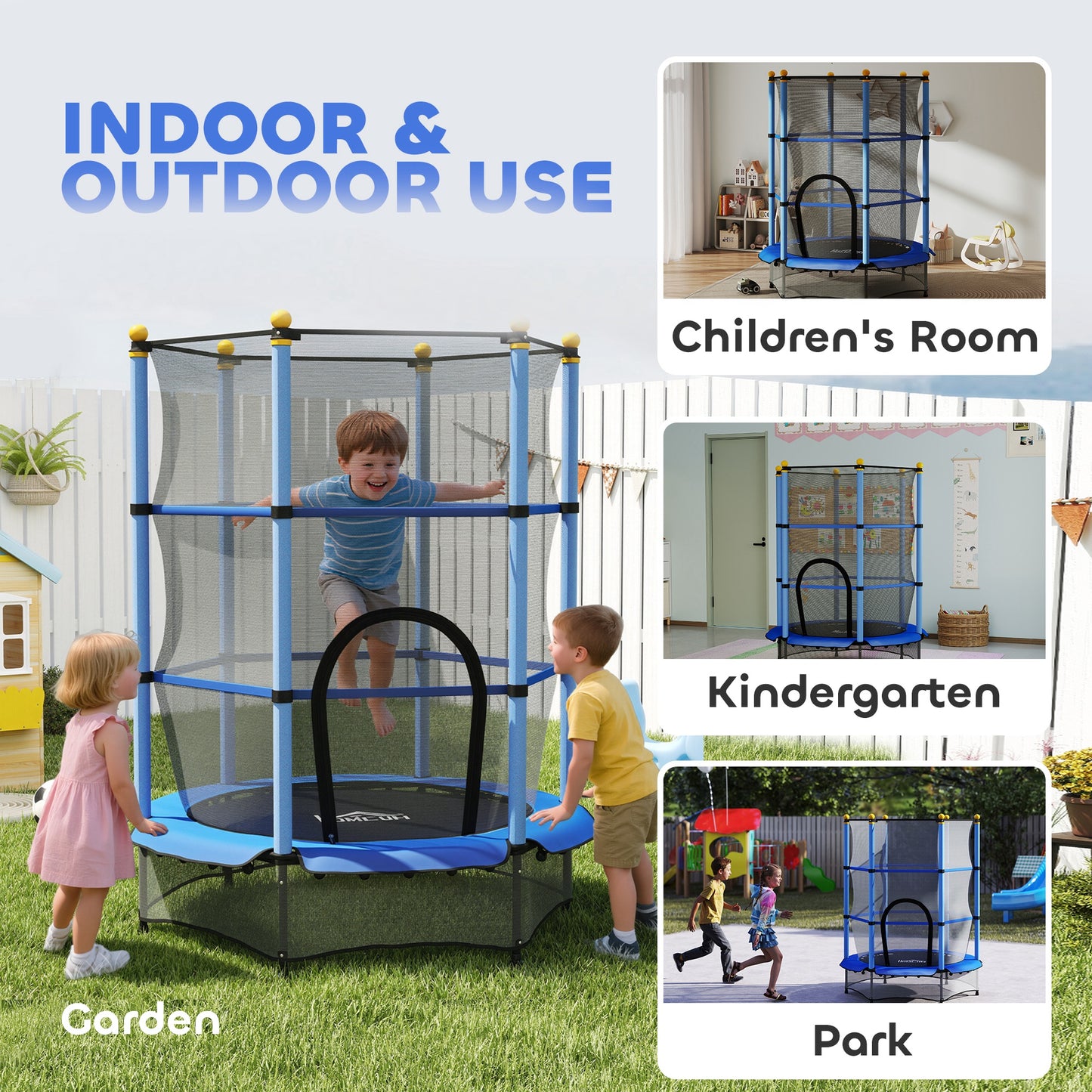 4.6FT/55" Kids Trampoline with Enclosure Net, Outdoor Indoor Use
