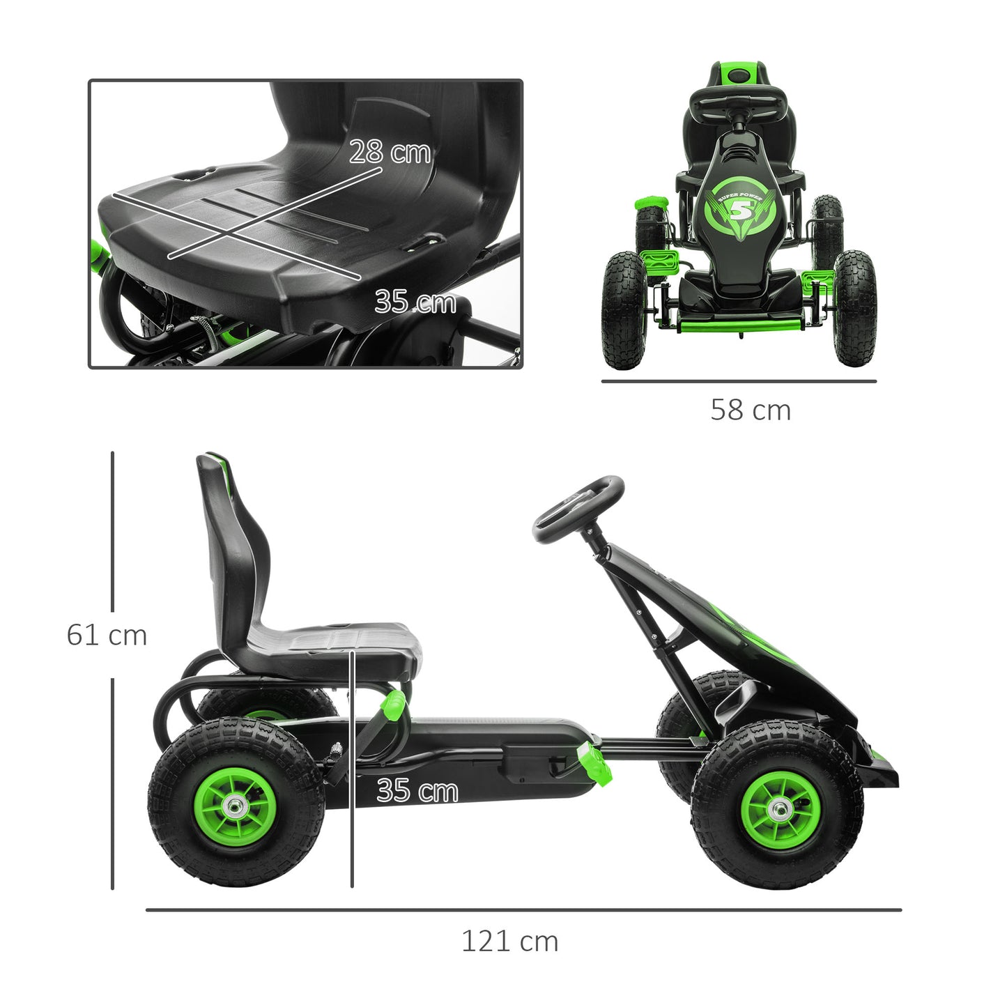 Kids Pedal Go Kart, with Adjustable Seat, Inflatable Tyres