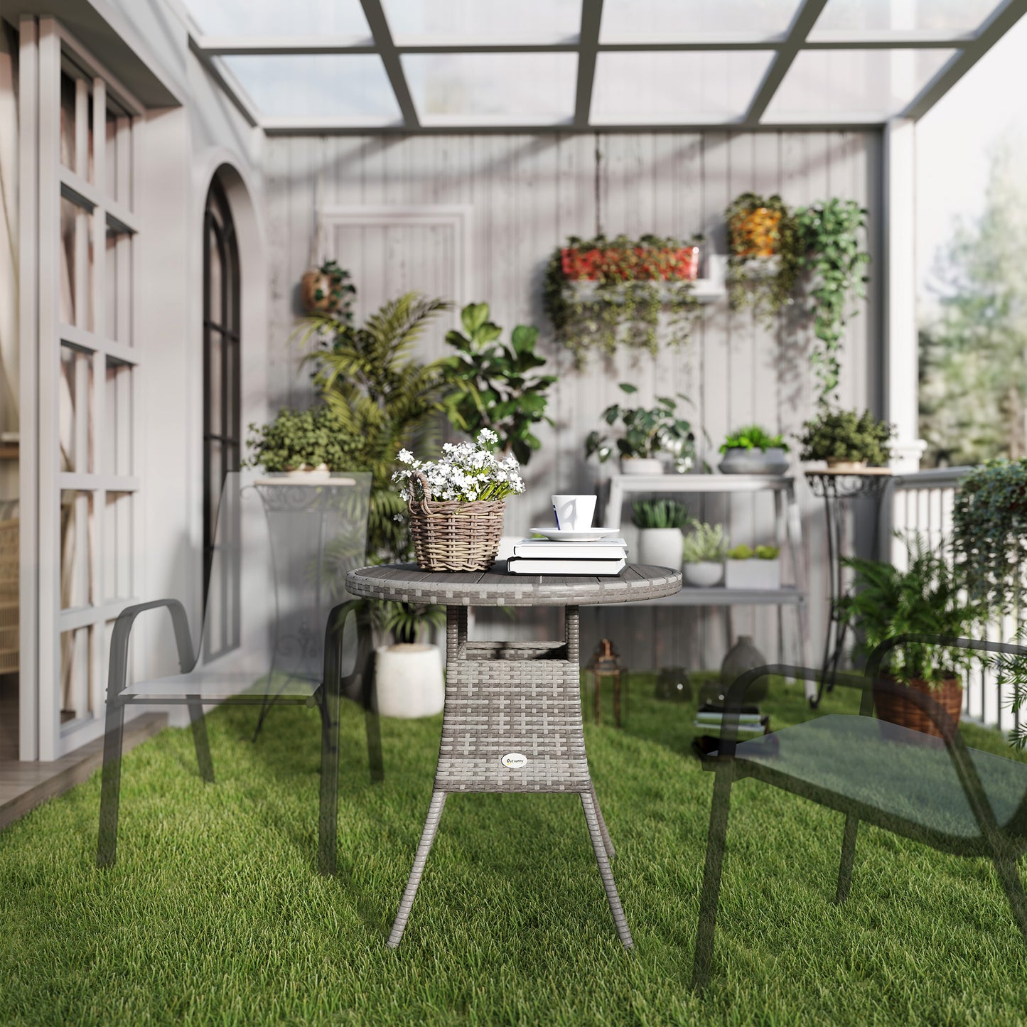 70 cm Wood-Effect Rattan Garden Table