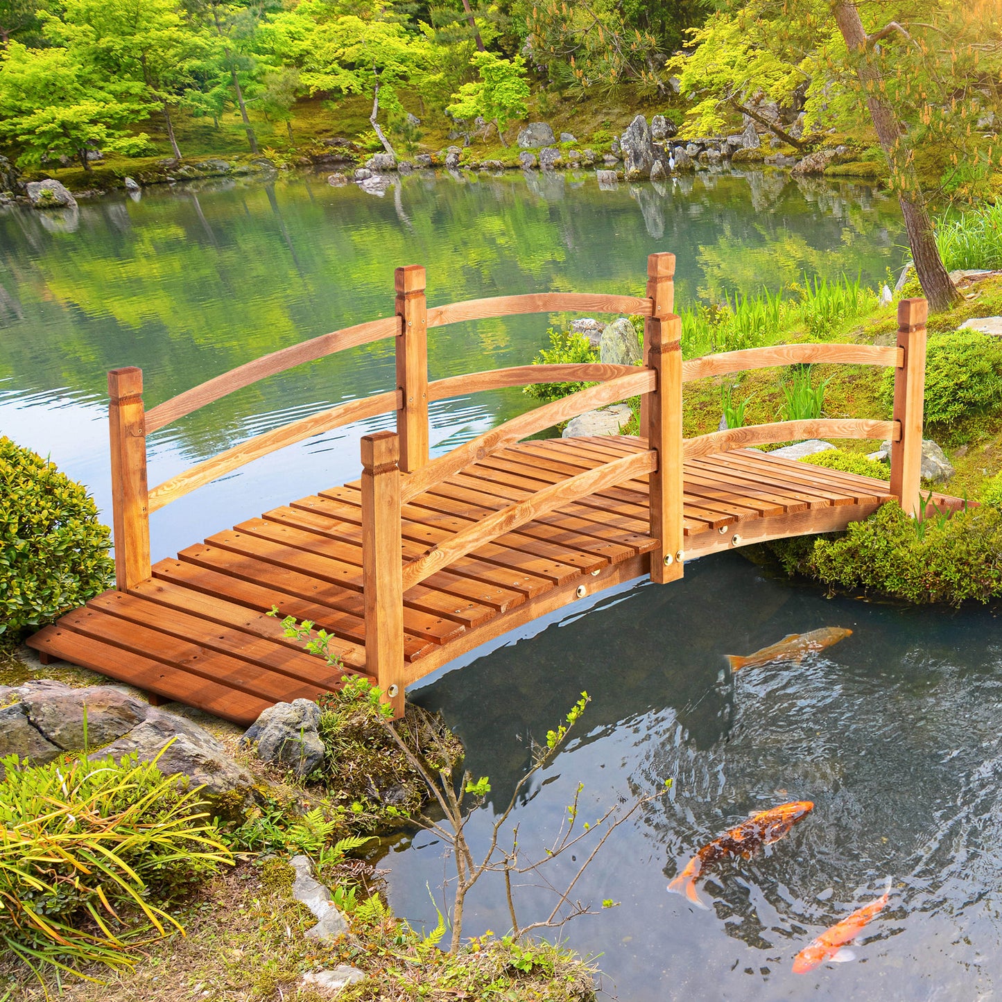 6FT Wooden Garden Bridge with Safety Railings