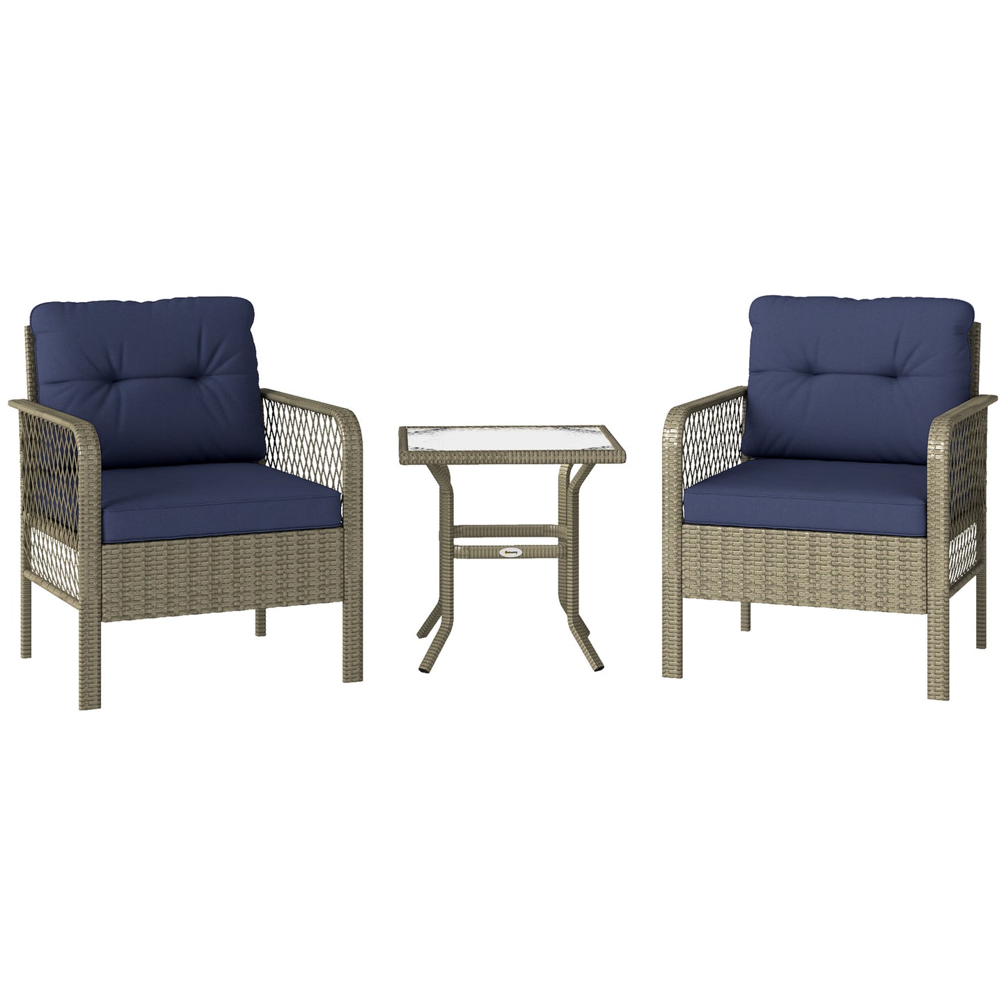 3 Pieces Rattan Bistro Set with Glass Top Coffee Table